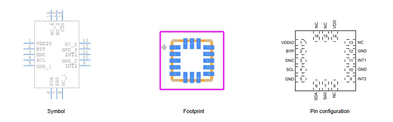 Symbol, footprint and pin configuration of MMA8452QR1