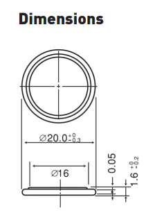 Dimensions of CR2016 Battery