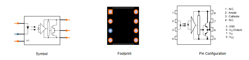 Fig.1 TLP250 Symbol, Footprint and Pin Configuration